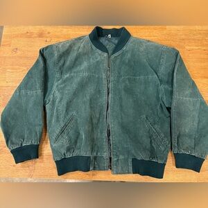 Barneys New York Dark Green Suede Bomber Jacket